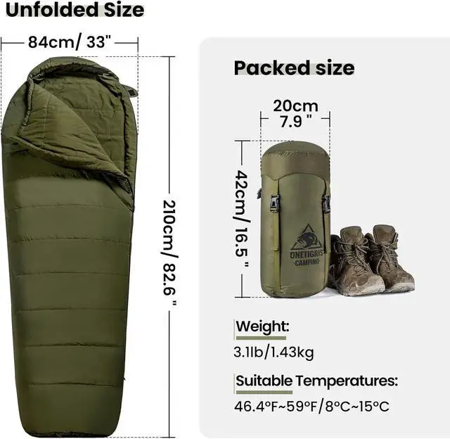 Alt view image 3 of 7 - OneTigris Bushcrafters Sleeping Bags, Mummy Sleeping Bag for Camping Hiking Backpacking, Survival Gear