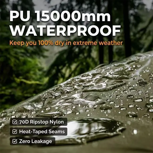 Alt view image 2 of 6 - GOLDCAMP 70D Camping Tarp PU15000mm Waterproof Rain Fly UV50+(10x10ft) | Heavy-duty ripstop with rust-resistant grommets for custom setups. Tarp and pouch included with every set.