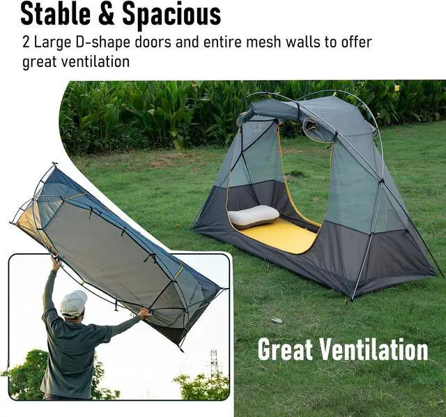 Alt view image 3 of 7 - Ultralight 4 Season Solo Tent Waterproof with Snow Skirt Rainfly, Ground/Off The Ground Tent for Backpacking Camping Hiking Trekking Mountaineering
