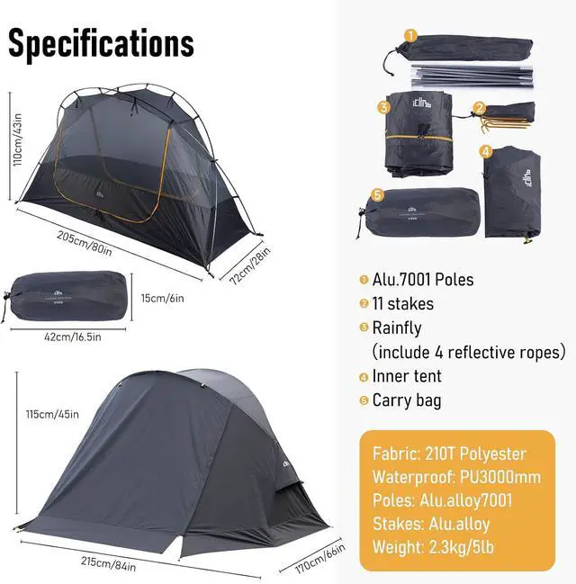 Alt view image 6 of 7 - Ultralight 4 Season Solo Tent Waterproof with Snow Skirt Rainfly, Ground/Off The Ground Tent for Backpacking Camping Hiking Trekking Mountaineering