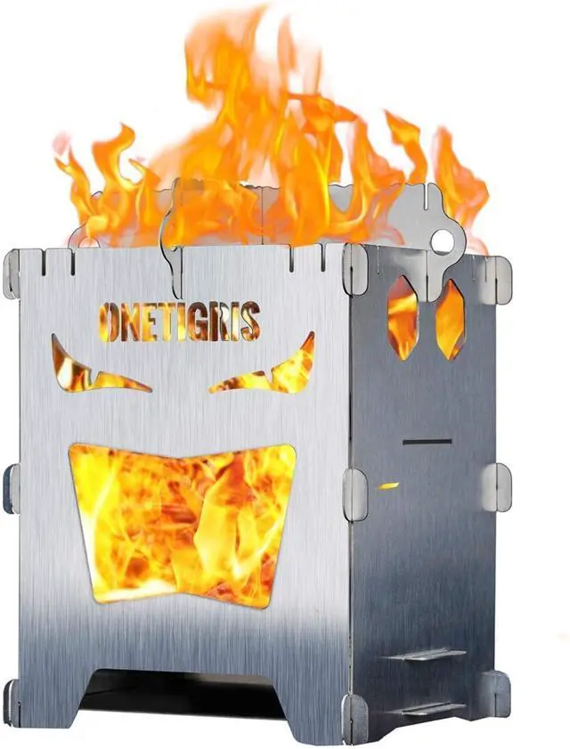 Main image of OneTigris Camping Backpacking Stove Portable Foldable Burning Wood Stove for Outdoor Hiking Picnic BBQ,Stainless Steel (Medium)