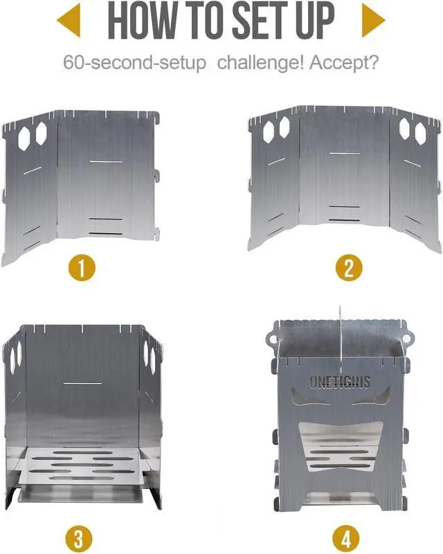 Alt view image 5 of 7 - OneTigris Camping Backpacking Stove Portable Foldable Burning Wood Stove for Outdoor Hiking Picnic BBQ,Stainless Steel (Medium)