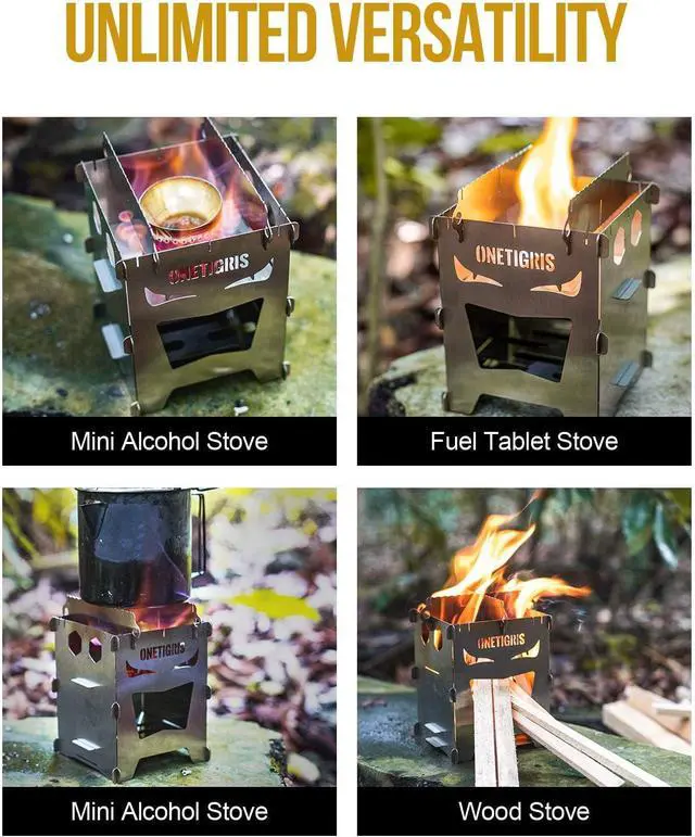 Alt view image 7 of 7 - OneTigris Camping Backpacking Stove Portable Foldable Burning Wood Stove for Outdoor Hiking Picnic BBQ,Stainless Steel (Medium)