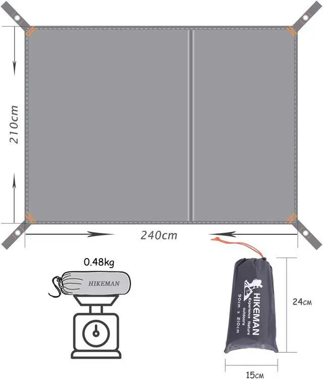 Alt view image 3 of 7 - Hikeman Tent Footprint - Waterproof Camping Tarp, Heavy Duty Tent Floor Saver, Ultralight Ground Sheet Mat for Hiking, Backpacking, Hammock, Beach - Storage Bag Included(XXL-95x83)
