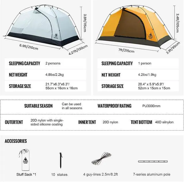 Alt view image 4 of 7 - OneTigris Stella 4 Season Camping Tent Backpacking Waterproof Lightweight Easy Setup Instant 3000mm Waterproof Rating Outdoor Hiking Tent