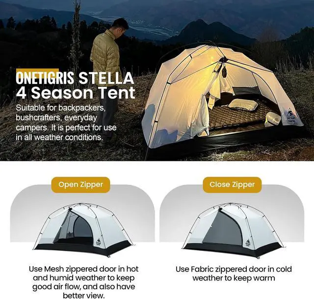 Alt view image 5 of 7 - OneTigris Stella 4 Season Camping Tent Backpacking Waterproof Lightweight Easy Setup Instant 3000mm Waterproof Rating Outdoor Hiking Tent