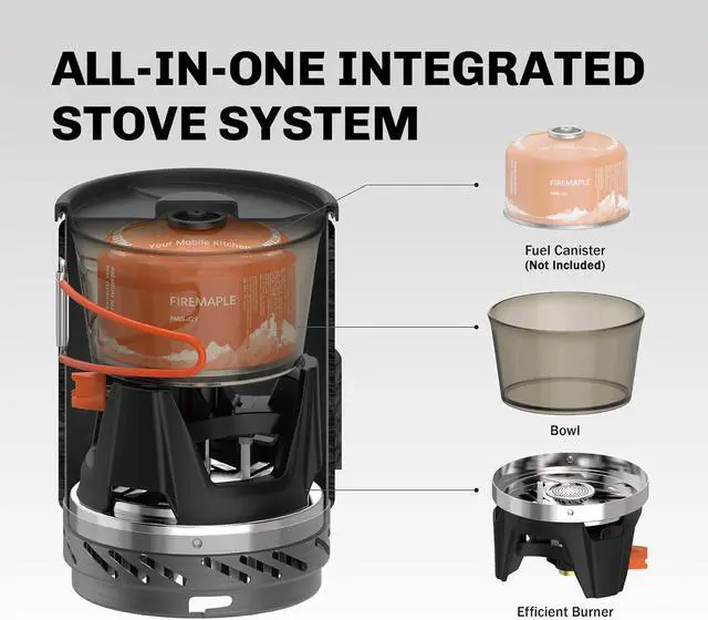 Alt view image 2 of 7 - Fire-Maple Fixed Star 1 Backpacking and Camping Stove System, Black 18oz | 30% Faster Boil with HX Base, Piezo Ignition, Safe & Durable, All-in-One Pot, Compatible with Most Canisters, Portable