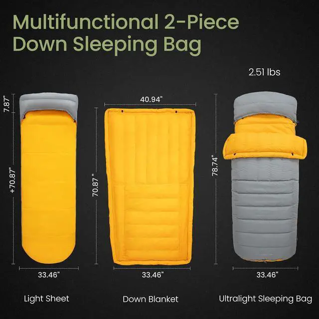Alt view image 4 of 7 - ATEPA Down Sleeping Bag for Adults, Recycled Ultralight 35°F 40°F 45°F 50°F 650FP / 700FP 3 Season Compact Sleeping Bags with Compression Sack for Backpacking Camping Hiking, Can Be Attached to Pad