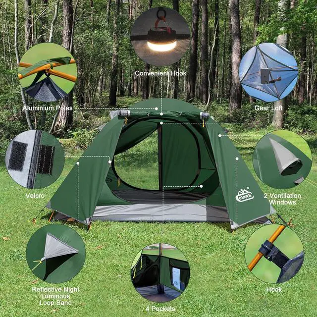 Alt view image 7 of 7 - 2-3 Person Backpacking Tent with Double Door 2 Vestibule, Waterproof Windproof Lightweight Easy Set Up 3 Season 2 Man Two Person Tent for Camping, Hiking, Motorcycle, Mountaineering with UPF 50+