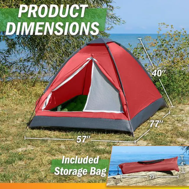 Alt view image 2 of 7 - 2 Person Camping Tent with Rain Fly and Carrying Bag - Lightweight Outdoor Pop Up Tents for Camping Essentials, Music Festivals, Backpacking, Hiking, or Beach Shelter by Wakeman Outdoors