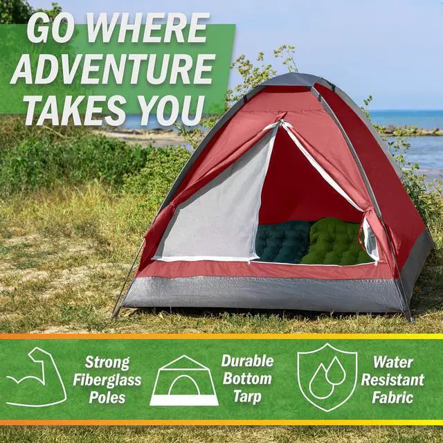 Alt view image 3 of 7 - 2 Person Camping Tent with Rain Fly and Carrying Bag - Lightweight Outdoor Pop Up Tents for Camping Essentials, Music Festivals, Backpacking, Hiking, or Beach Shelter by Wakeman Outdoors