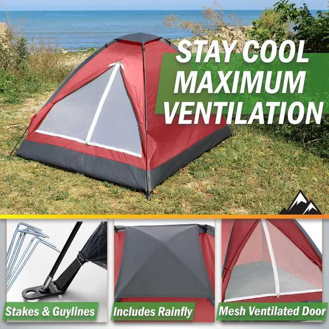 Alt view image 4 of 7 - 2 Person Camping Tent with Rain Fly and Carrying Bag - Lightweight Outdoor Pop Up Tents for Camping Essentials, Music Festivals, Backpacking, Hiking, or Beach Shelter by Wakeman Outdoors