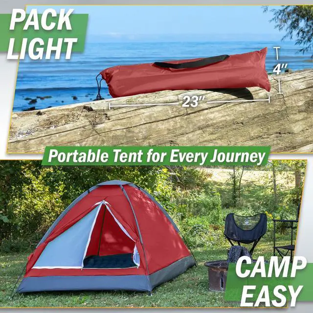 Alt view image 5 of 7 - 2 Person Camping Tent with Rain Fly and Carrying Bag - Lightweight Outdoor Pop Up Tents for Camping Essentials, Music Festivals, Backpacking, Hiking, or Beach Shelter by Wakeman Outdoors