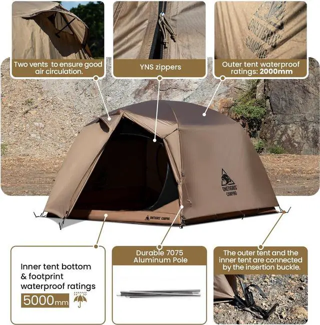 Alt view image 6 of 7 - OneTigris JOVIAN 4 Person Camping Tent 3 Season Family Shelter Easy Setup Outdoor Backpacking with 2000mm Outer Rainfly, 5000mm Bottom & Waterproof Floor Mat