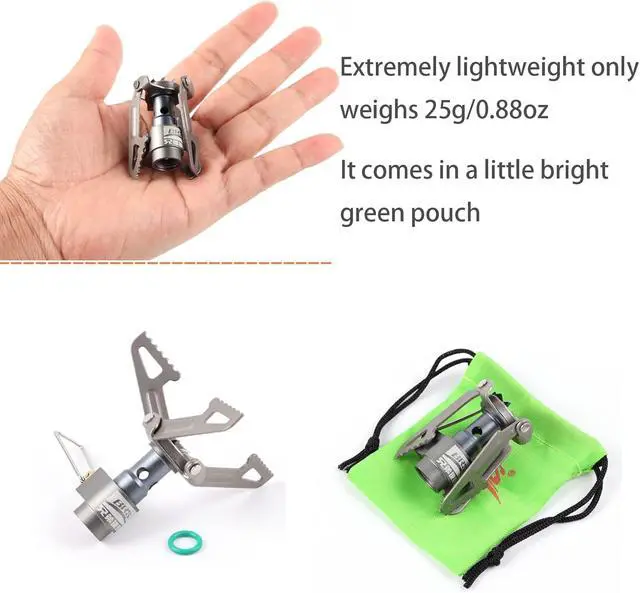 Alt view image 6 of 7 - Ultralight Backpacking Stove Portable Pocket Stove Titanium Camping Gas Burner only 26g with 1 Extra Backup O-Ring