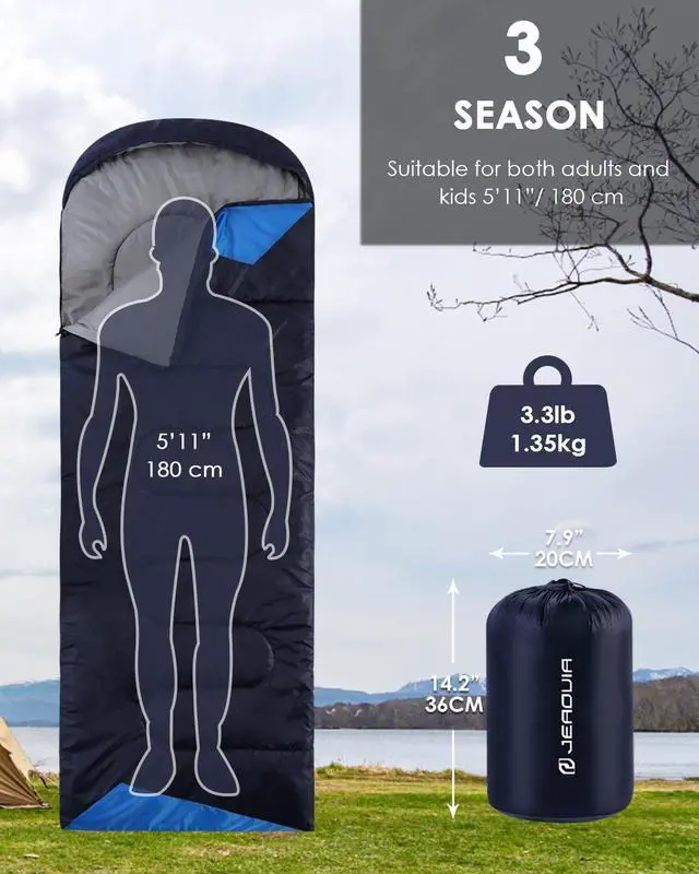 Alt view image 2 of 7 - Sleeping Bags for Adults Backpacking Lightweight Waterproof- Cold Weather Sleeping Bag for Girls Boys Mens for Warm Camping Hiking Outdoor Travel Hunting with Compression Bags