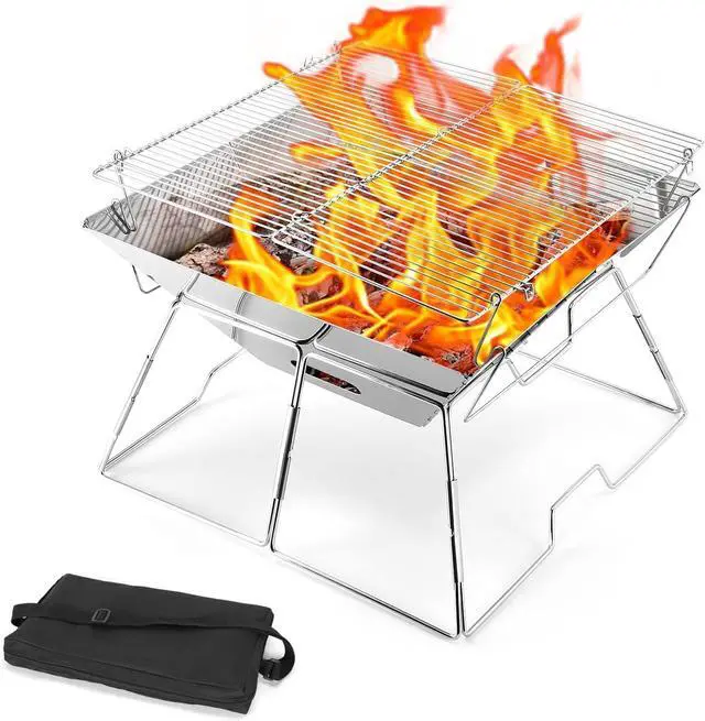 Main image of Odoland Portable Folding Charcoal Grills for Outdoor Picnic Backpacking BBQ | 304 Stainless Steel Picnics, for Backpacking Barbecue, With Carrying Bag and Kitchen Tongs, Easily Set Up, Multi-Usage