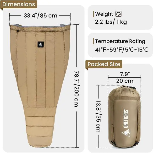 Alt view image 7 of 7 - OneTigris Featherlite Ultralight Sleeping Quilt, Weighs 35oz, Warm Hammock Topquilt 40 Degree, with Footbox, Perfect for Outback Camping, Hiking, Backpacking and Hammocks