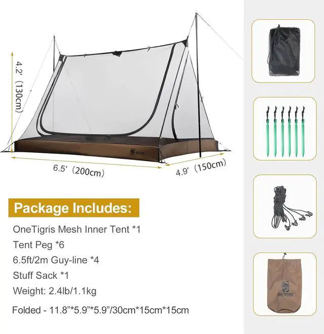Alt view image 3 of 7 - OneTigris 2 Person Mesh Tent, 3 Openings Screen Shelter with Waterproof Bathtub Floor for Outdoors Camping Lightweight Backpacking Thru-Hiking Travel Patio