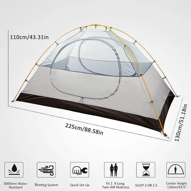 Alt view image 2 of 7 - Camping Tent 1/2 Person Tent Waterproof Two Doors Backpacking Tent Easy Setup Lightweight for Outdoor, Hiking Mountaineering Travel