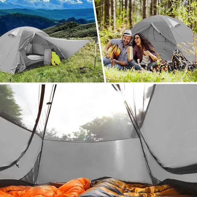 Alt view image 5 of 7 - Camping Tent 1/2 Person Tent Waterproof Two Doors Backpacking Tent Easy Setup Lightweight for Outdoor, Hiking Mountaineering Travel