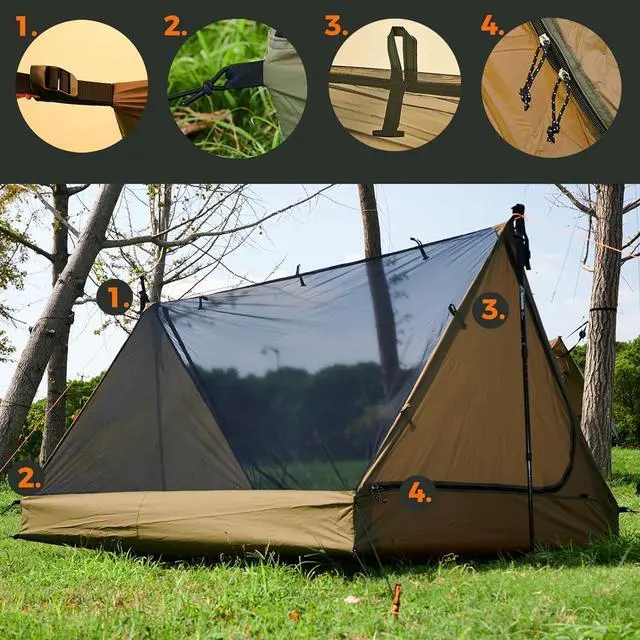 Alt view image 3 of 7 - onewind Mesh Tent for 2 Person, 2 Openings Inner Tent for Tarp Ultralight Trekking Pole Tent Tarp Backpacking Netting Tent with Waterproof Bathtub Floor, No Trekking Pole Included