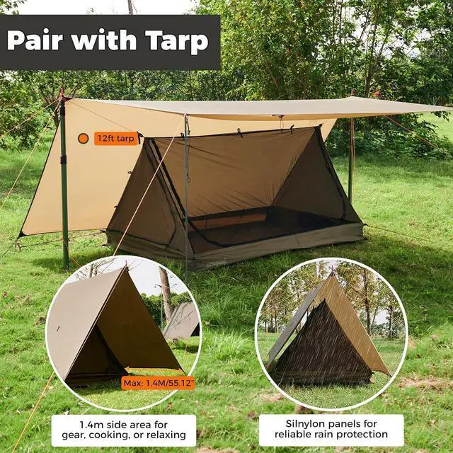 Alt view image 5 of 7 - onewind Mesh Tent for 2 Person, 2 Openings Inner Tent for Tarp Ultralight Trekking Pole Tent Tarp Backpacking Netting Tent with Waterproof Bathtub Floor, No Trekking Pole Included