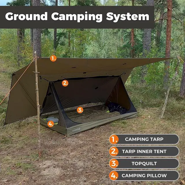 Alt view image 7 of 7 - onewind Mesh Tent for 2 Person, 2 Openings Inner Tent for Tarp Ultralight Trekking Pole Tent Tarp Backpacking Netting Tent with Waterproof Bathtub Floor, No Trekking Pole Included