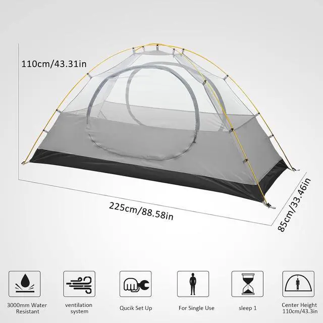 Alt view image 2 of 7 - Camping Tent 1/2 Person Tent Waterproof Two Doors Backpacking Tent Easy Setup Lightweight for Outdoor, Hiking Mountaineering Travel