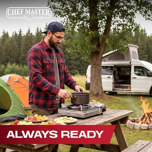 Alt view image 2 of 7 - Grill Boss Dual Fuel Camp Stove - 12,000 BTU Butane & Propane Portable Stoves for Camping, Emergencies, BBQ, Hiking & Backpacking - Double Wind Guard, Instant Piezo Ignition System - 90057