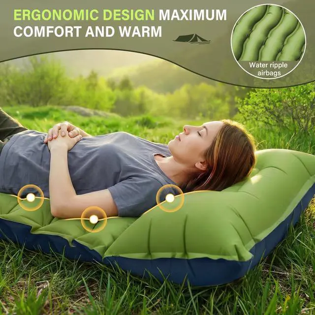 Alt view image 3 of 7 - FUN PAC Camping Sleeping Pad, Ultralight Camping Mat with Pillow, Built-in Foot Pump Inflatable Sleeping Pads Compact for Camping Backpacking Hiking Traveling Tent,Single,Green