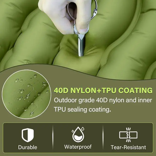 Alt view image 4 of 7 - FUN PAC Camping Sleeping Pad, Ultralight Camping Mat with Pillow, Built-in Foot Pump Inflatable Sleeping Pads Compact for Camping Backpacking Hiking Traveling Tent,Single,Green