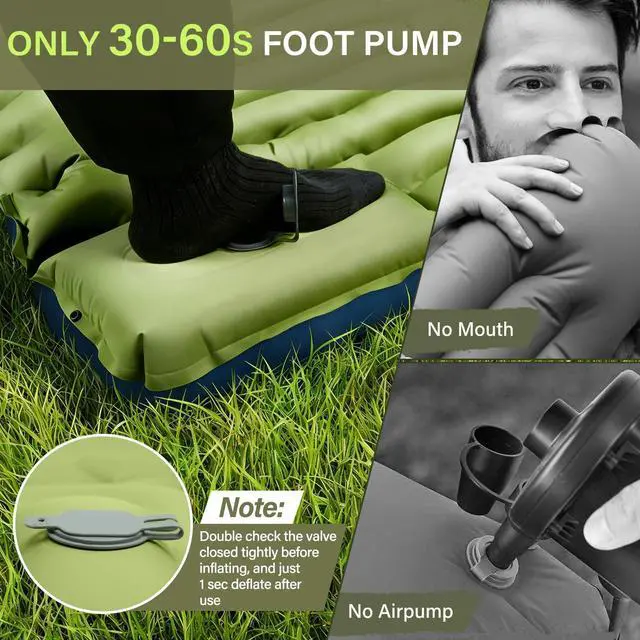 Alt view image 6 of 7 - FUN PAC Camping Sleeping Pad, Ultralight Camping Mat with Pillow, Built-in Foot Pump Inflatable Sleeping Pads Compact for Camping Backpacking Hiking Traveling Tent,Single,Green