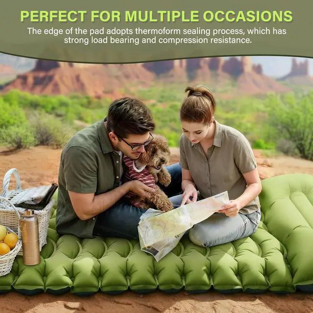 Alt view image 7 of 7 - FUN PAC Camping Sleeping Pad, Ultralight Camping Mat with Pillow, Built-in Foot Pump Inflatable Sleeping Pads Compact for Camping Backpacking Hiking Traveling Tent,Single,Green