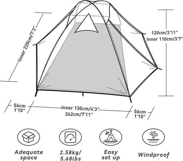 Alt view image 2 of 7 - Forceatt Camping Tent 2/3/4 Person, Professional Waterproof & Windproof Lightweight Backpacking Tent Suitable for Outdoor,Hiking,Camping, Mountaineering and Travel