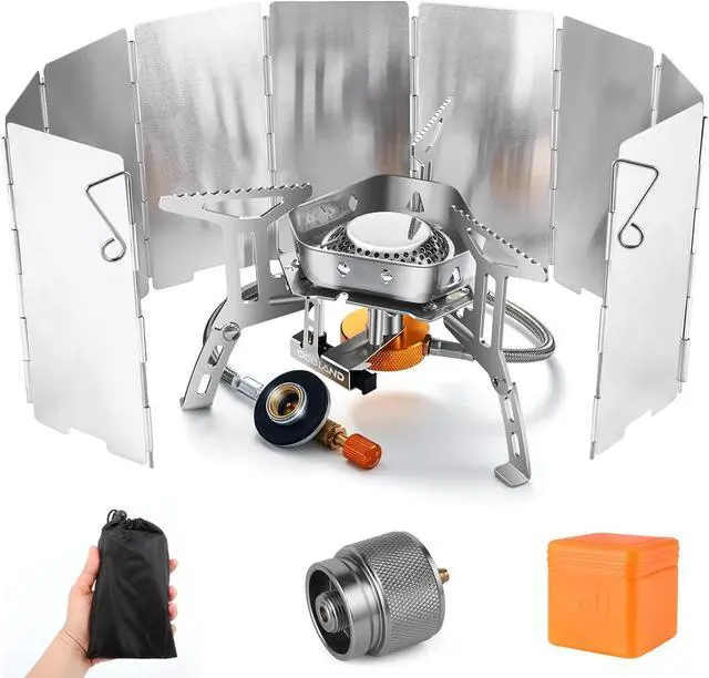 Main image of Odoland 3500W/6800W Windproof Camp Stove Camping Gas Stove with Windscreen, Fuel Canister Adapter, Piezo Ignition for Outdoor Backpacking Hiking and Picnic