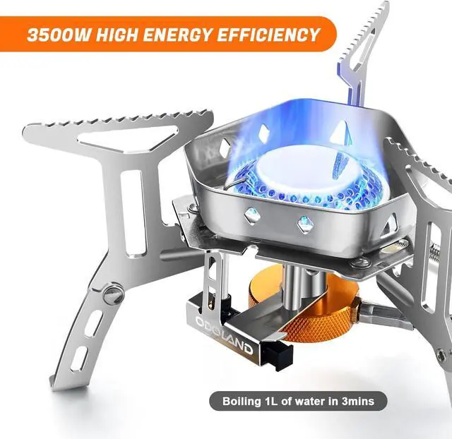 Alt view image 3 of 7 - Odoland 3500W/6800W Windproof Camp Stove Camping Gas Stove with Windscreen, Fuel Canister Adapter, Piezo Ignition for Outdoor Backpacking Hiking and Picnic