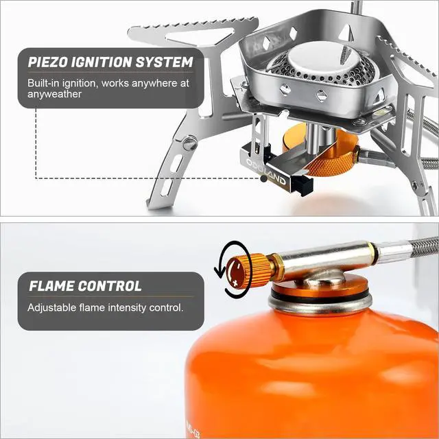 Alt view image 4 of 7 - Odoland 3500W/6800W Windproof Camp Stove Camping Gas Stove with Windscreen, Fuel Canister Adapter, Piezo Ignition for Outdoor Backpacking Hiking and Picnic