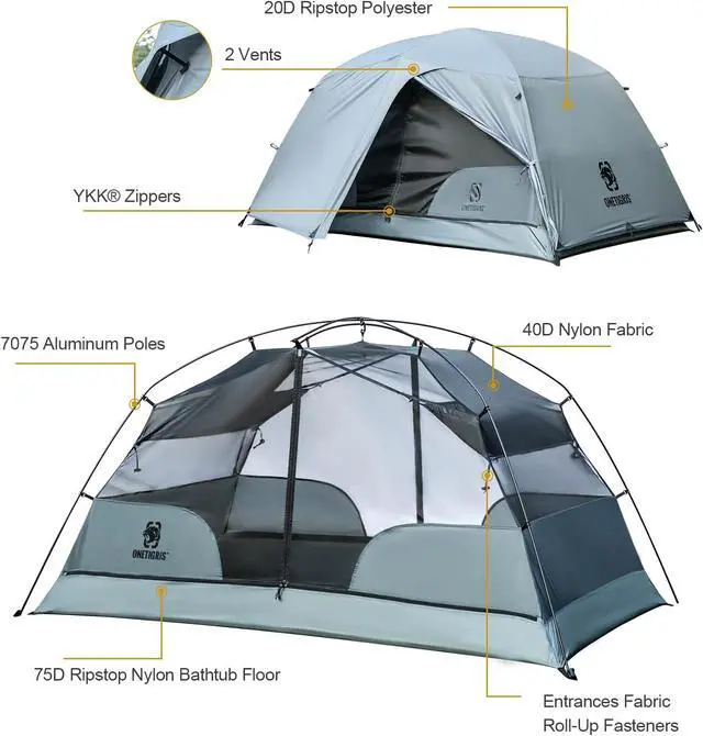 Alt view image 5 of 7 - OneTigris COSMITTO 2 Person Backpacking Tent Shelter- Free Standing Lightweight Waterproof 3 Season Camping Tent for Outdoor Hiking Mountaineering