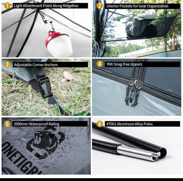 Alt view image 6 of 7 - OneTigris COSMITTO 2 Person Backpacking Tent Shelter- Free Standing Lightweight Waterproof 3 Season Camping Tent for Outdoor Hiking Mountaineering