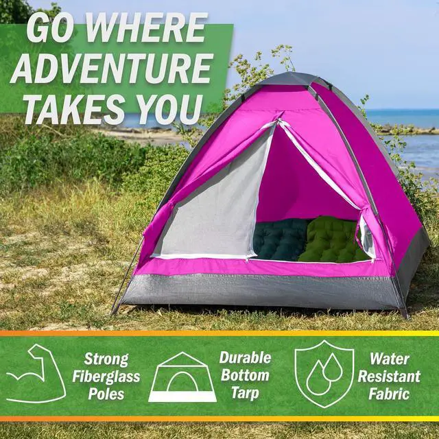 Alt view image 3 of 7 - 2 Person Camping Tent with Rain Fly and Carrying Bag - Lightweight Outdoor Pop Up Tents for Camping Essentials, Music Festivals, Backpacking, Hiking, or Beach Shelter by Wakeman Outdoors