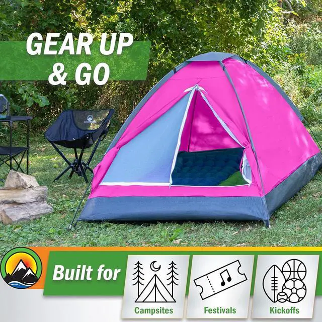 Alt view image 6 of 7 - 2 Person Camping Tent with Rain Fly and Carrying Bag - Lightweight Outdoor Pop Up Tents for Camping Essentials, Music Festivals, Backpacking, Hiking, or Beach Shelter by Wakeman Outdoors
