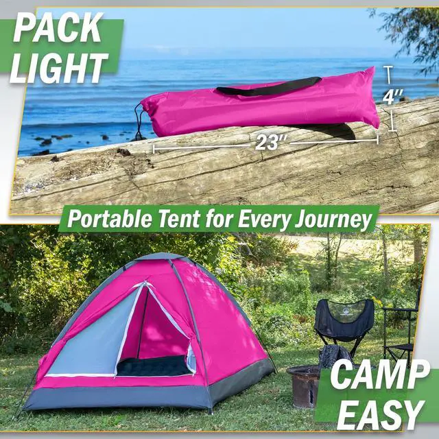 Alt view image 5 of 7 - 2 Person Camping Tent with Rain Fly and Carrying Bag - Lightweight Outdoor Pop Up Tents for Camping Essentials, Music Festivals, Backpacking, Hiking, or Beach Shelter by Wakeman Outdoors