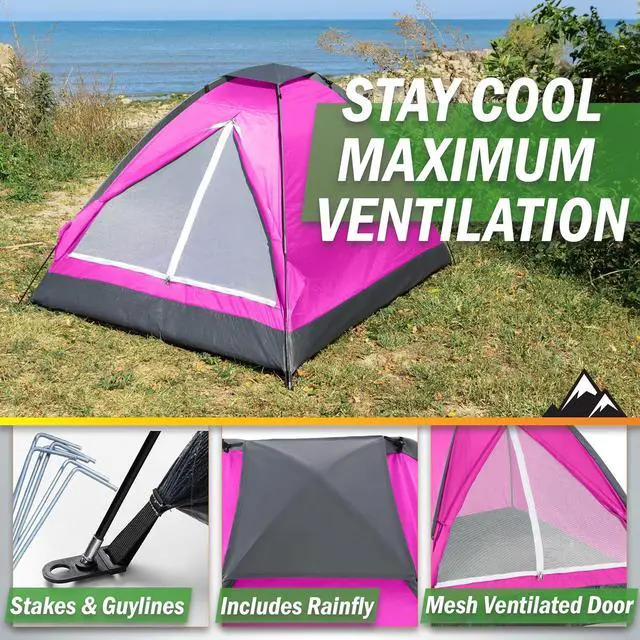 Alt view image 4 of 7 - 2 Person Camping Tent with Rain Fly and Carrying Bag - Lightweight Outdoor Pop Up Tents for Camping Essentials, Music Festivals, Backpacking, Hiking, or Beach Shelter by Wakeman Outdoors