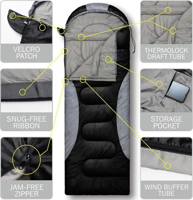 Alt view image 5 of 6 - 0 Degree Winter Sleeping Bags for Adults, Cold Weather Camping | Waterproof, Compression Sack, Anti-Snag Zipper, Draft Tube Retain Warmth, Fit for big N tall, 4 Season Backpacking, Hiking