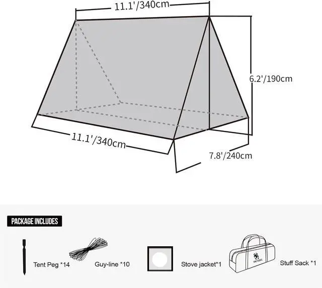 Alt view image 4 of 7 - OneTigris ROCDOMUS Hot Tent with Stove Jack, 3000mm Waterproof, Versatile Lightweight Hammock Tent for Camping, Hiking, Backpacking, Bushcraft, Car Trips