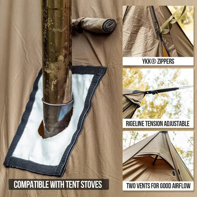 Alt view image 6 of 7 - OneTigris ROCDOMUS Hot Tent with Stove Jack, 3000mm Waterproof, Versatile Lightweight Hammock Tent for Camping, Hiking, Backpacking, Bushcraft, Car Trips