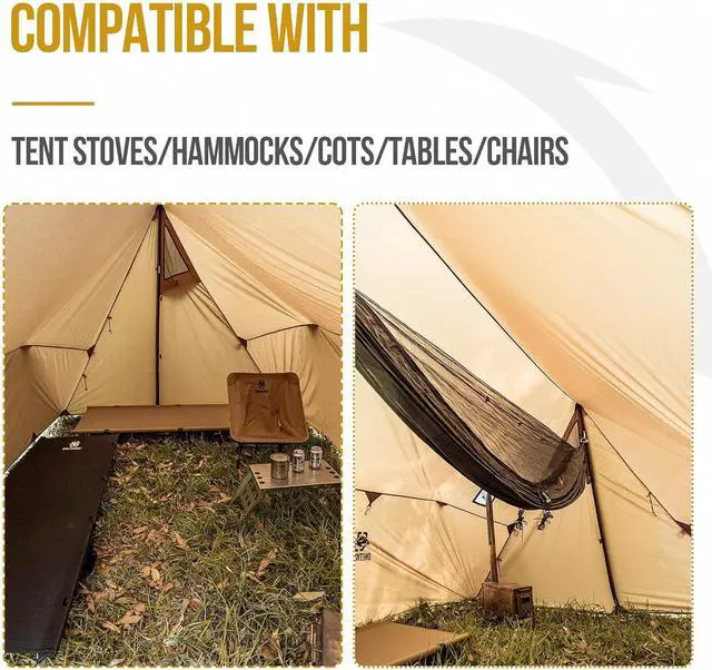 Alt view image 7 of 7 - OneTigris ROCDOMUS Hot Tent with Stove Jack, 3000mm Waterproof, Versatile Lightweight Hammock Tent for Camping, Hiking, Backpacking, Bushcraft, Car Trips