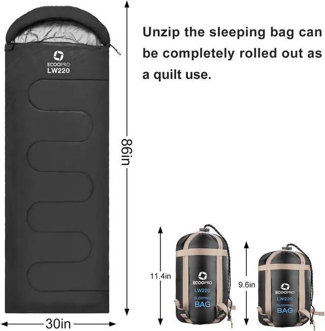 Alt view image 2 of 6 - Warm Weather Sleeping Bag - Portable, Waterproof, Compact Lightweight, Comfort with Compression Sack - Great for Outdoor Camping, Backpacking & Hiking-83 L x 30" W Fits Adults