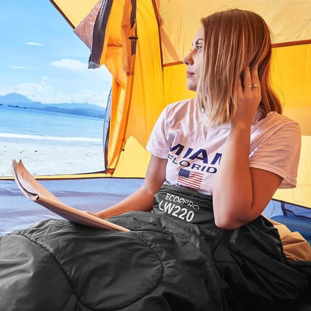 Alt view image 5 of 6 - Warm Weather Sleeping Bag - Portable, Waterproof, Compact Lightweight, Comfort with Compression Sack - Great for Outdoor Camping, Backpacking & Hiking-83 L x 30" W Fits Adults